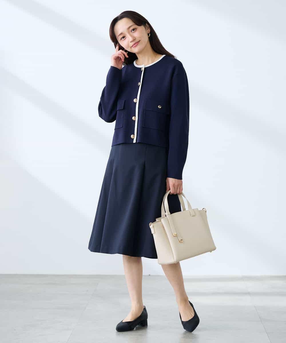 KAHFE20079 a.v.v Elmi(アー・ヴェ・ヴェ) 【低身長サイズ】【洗える/UVカット】リネンライクストレッチフレアスカート ネイビー