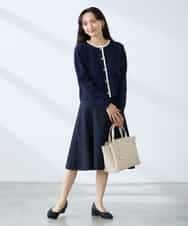 KAHFE20079 a.v.v Elmi(アー・ヴェ・ヴェ) 【低身長サイズ】【洗える/UVカット】リネンライクストレッチフレアスカート ネイビー