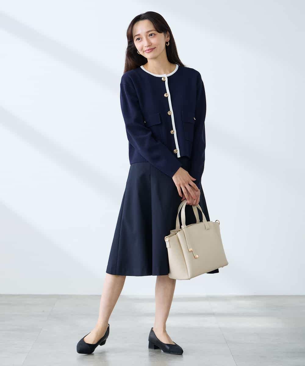 KAHFE20079 a.v.v Elmi(アー・ヴェ・ヴェ) 【低身長サイズ】【洗える/UVカット】リネンライクストレッチフレアスカート ネイビー