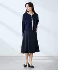 KAHFE20079 a.v.v Elmi(アー・ヴェ・ヴェ) 【低身長サイズ】【洗える/UVカット】リネンライクストレッチフレアスカート ネイビー