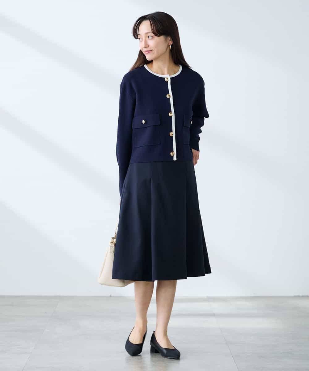 KAHFE20079 a.v.v Elmi(アー・ヴェ・ヴェ) 【低身長サイズ】【洗える/UVカット】リネンライクストレッチフレアスカート ネイビー