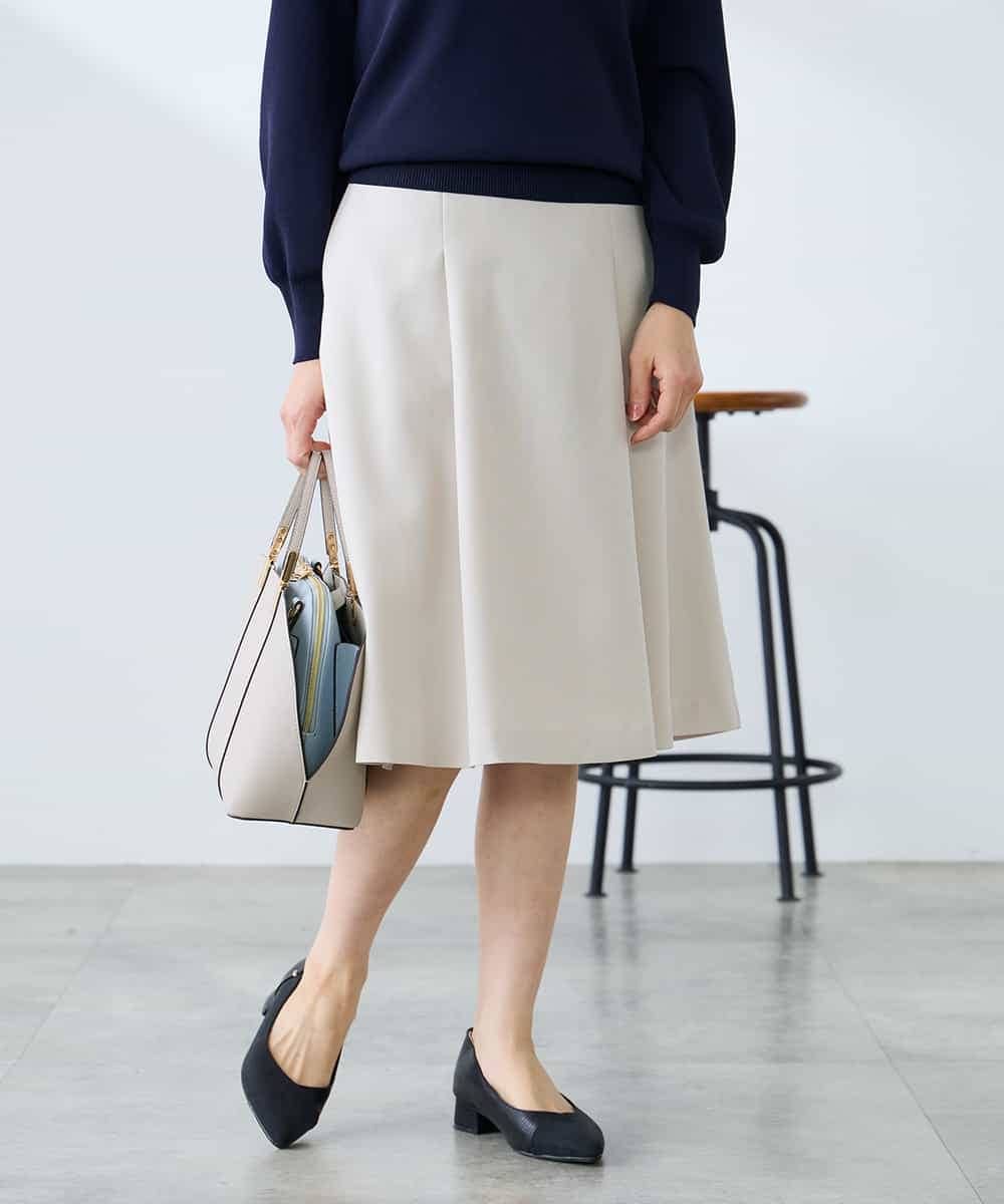 KAHFE20079 a.v.v Elmi(アー・ヴェ・ヴェ) 【低身長サイズ】【洗える/UVカット】リネンライクストレッチフレアスカート ネイビー