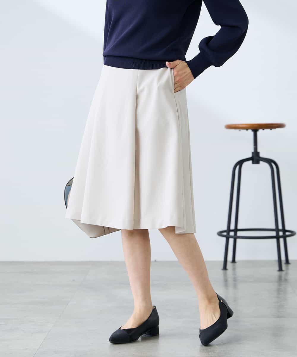 KAHFE20079 a.v.v Elmi(アー・ヴェ・ヴェ) 【低身長サイズ】【洗える/UVカット】リネンライクストレッチフレアスカート ネイビー