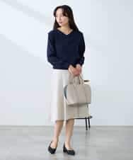 KAHFE20079 a.v.v Elmi(アー・ヴェ・ヴェ) 【低身長サイズ】【洗える/UVカット】リネンライクストレッチフレアスカート ネイビー