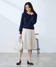 KAHFE20079 a.v.v Elmi(アー・ヴェ・ヴェ) 【低身長サイズ】【洗える/UVカット】リネンライクストレッチフレアスカート ネイビー