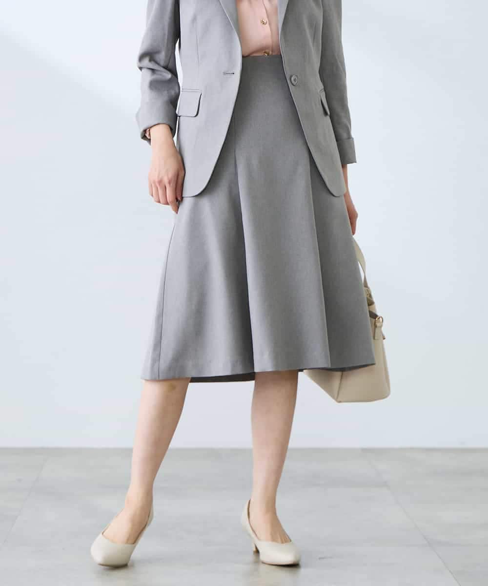 KAHFE20079 a.v.v Elmi(アー・ヴェ・ヴェ) 【低身長サイズ】【洗える/UVカット】リネンライクストレッチフレアスカート ネイビー