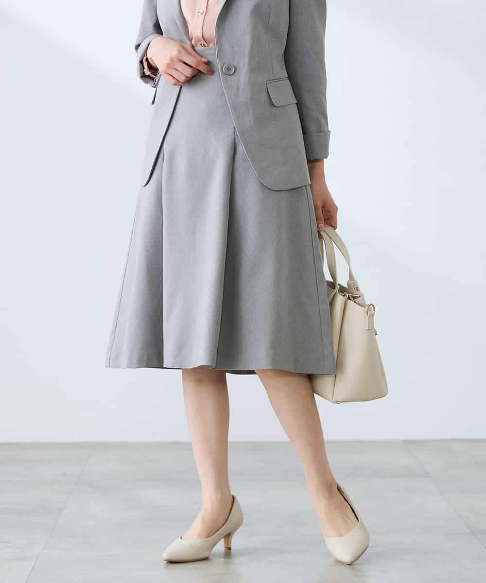 KAHFE20079 a.v.v Elmi(アー・ヴェ・ヴェ) 【低身長サイズ】【洗える/UVカット】リネンライクストレッチフレアスカート ネイビー