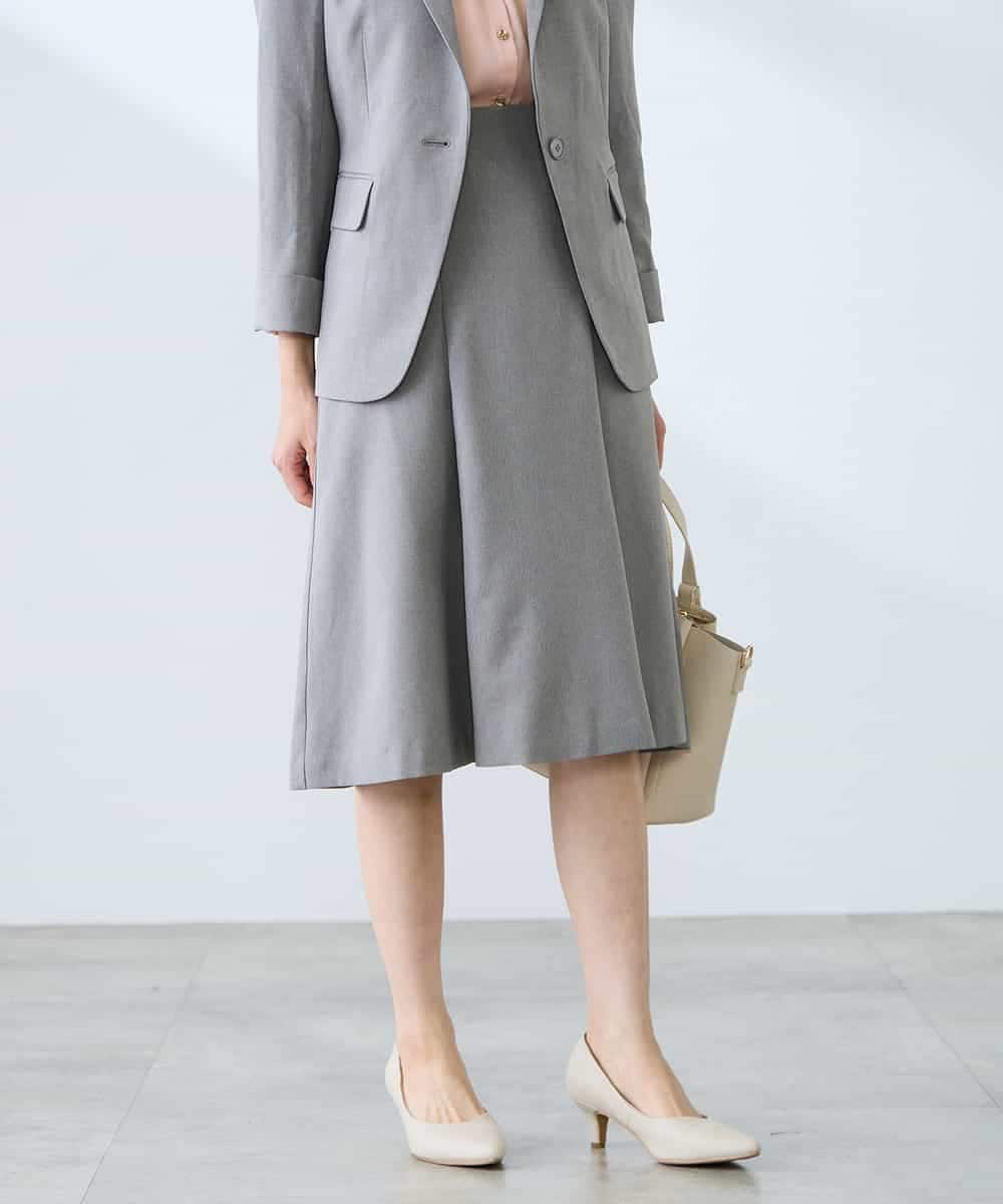 KAHFE20079 a.v.v Elmi(アー・ヴェ・ヴェ) 【低身長サイズ】【洗える/UVカット】リネンライクストレッチフレアスカート ネイビー