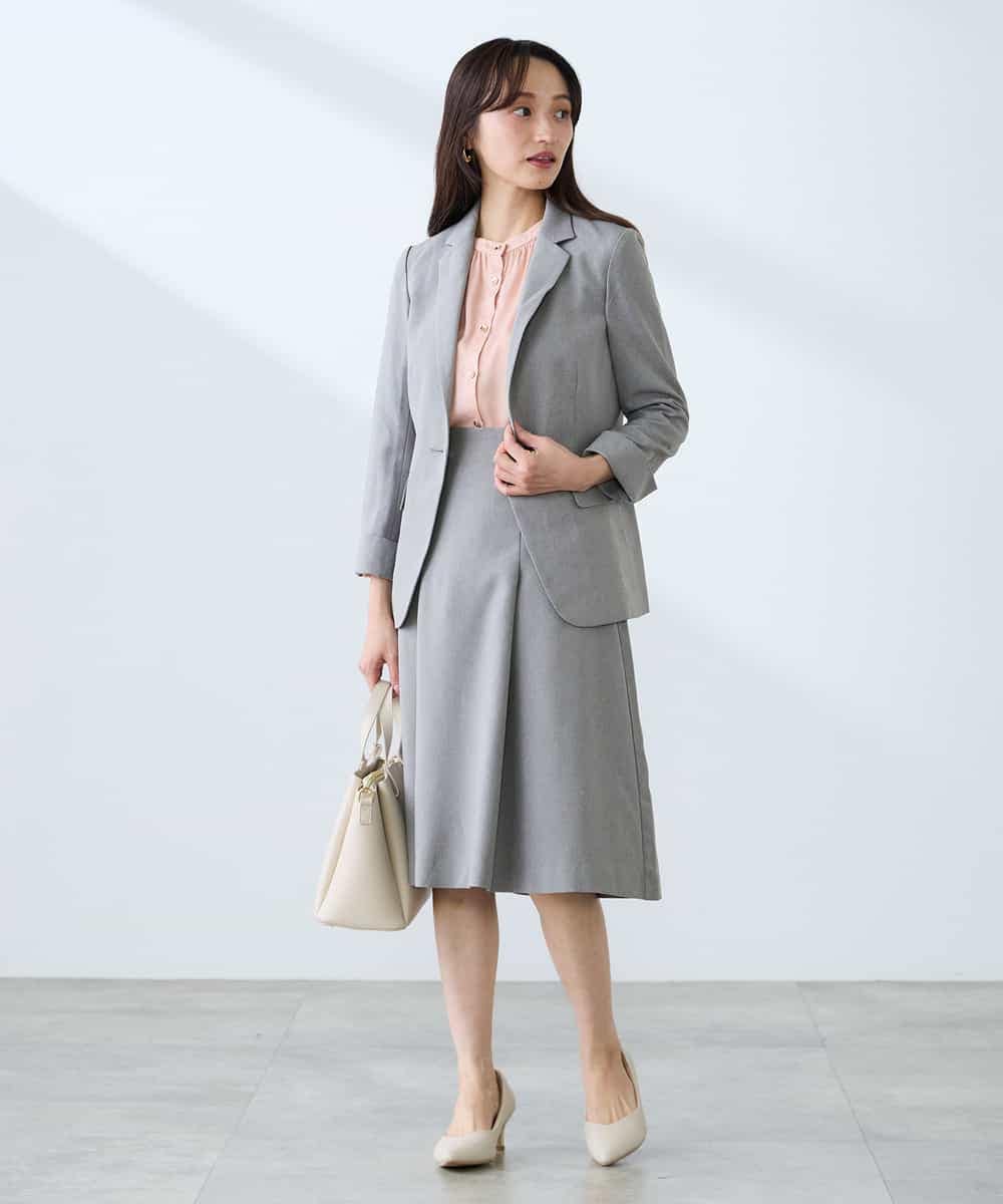 KAHFE20079 a.v.v Elmi(アー・ヴェ・ヴェ) 【低身長サイズ】【洗える/UVカット】リネンライクストレッチフレアスカート ネイビー