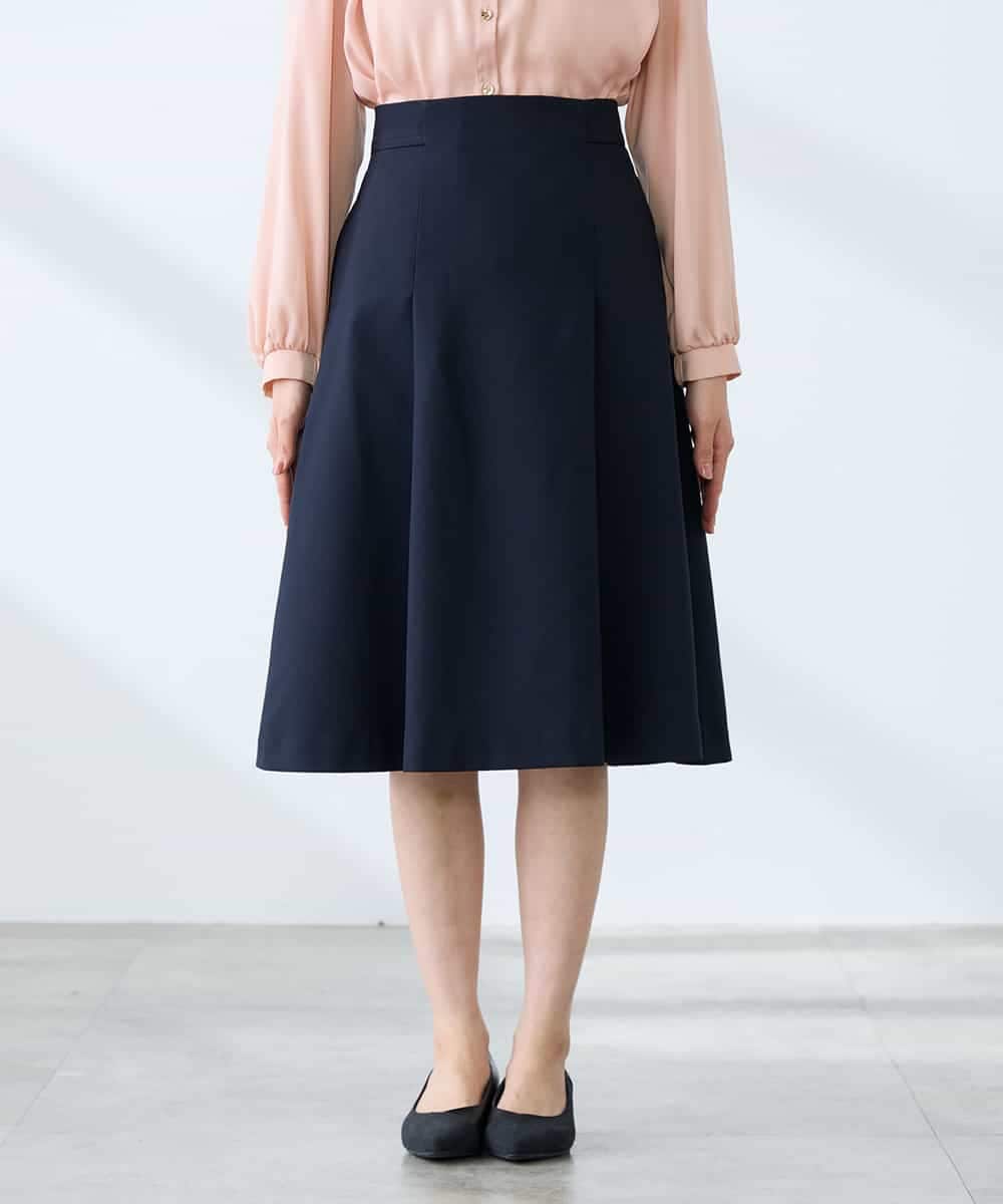 KAHFE20079 a.v.v Elmi(アー・ヴェ・ヴェ) 【低身長サイズ】【洗える/UVカット】リネンライクストレッチフレアスカート ネイビー