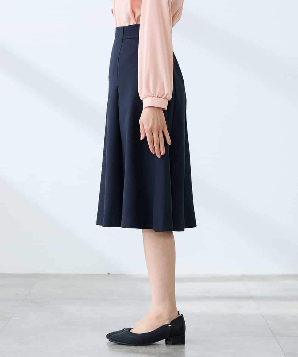 KAHFE20079 a.v.v Elmi(アー・ヴェ・ヴェ) 【低身長サイズ】【洗える/UVカット】リネンライクストレッチフレアスカート ネイビー