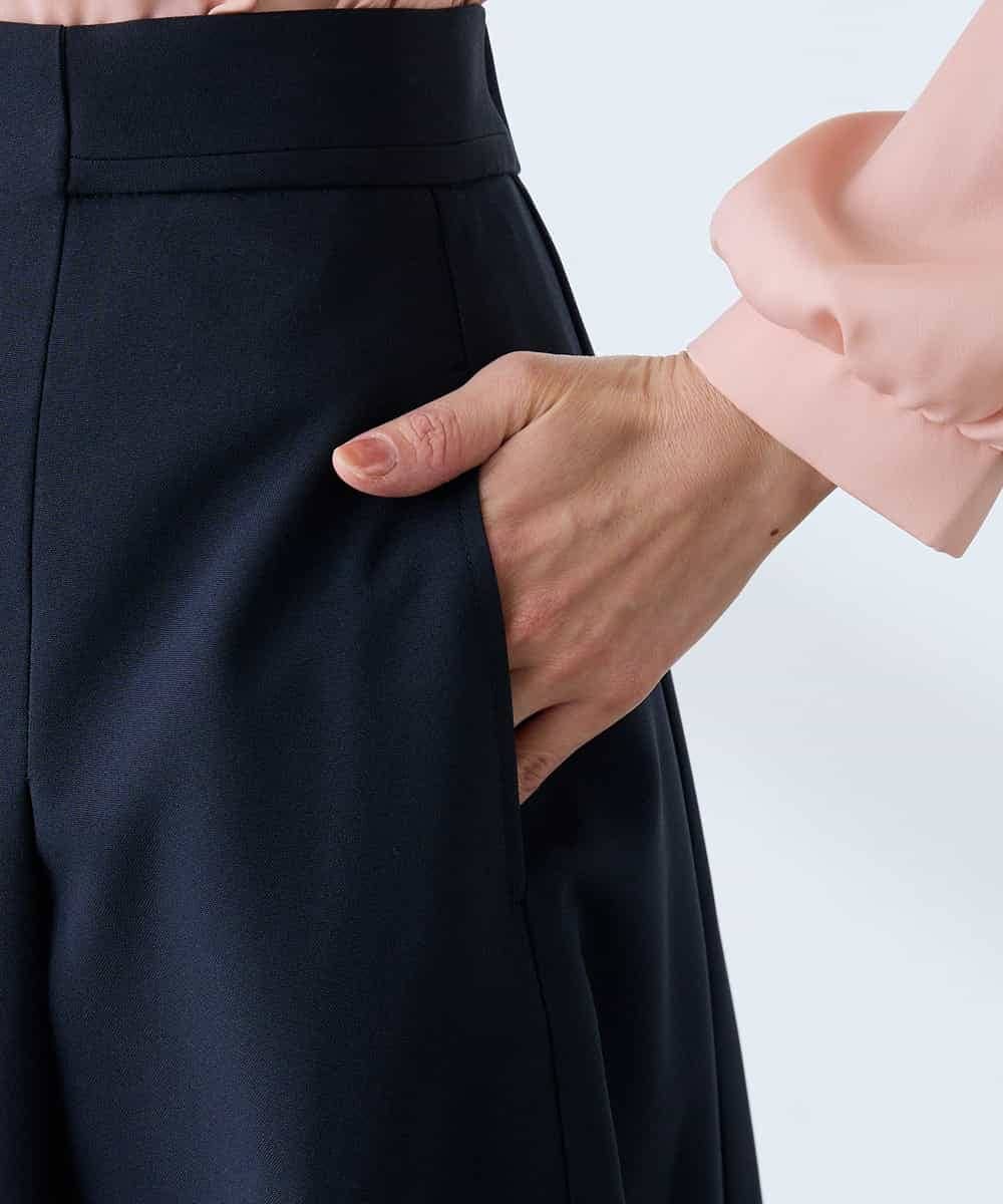 KAHFE20079 a.v.v Elmi(アー・ヴェ・ヴェ) 【低身長サイズ】【洗える/UVカット】リネンライクストレッチフレアスカート ネイビー