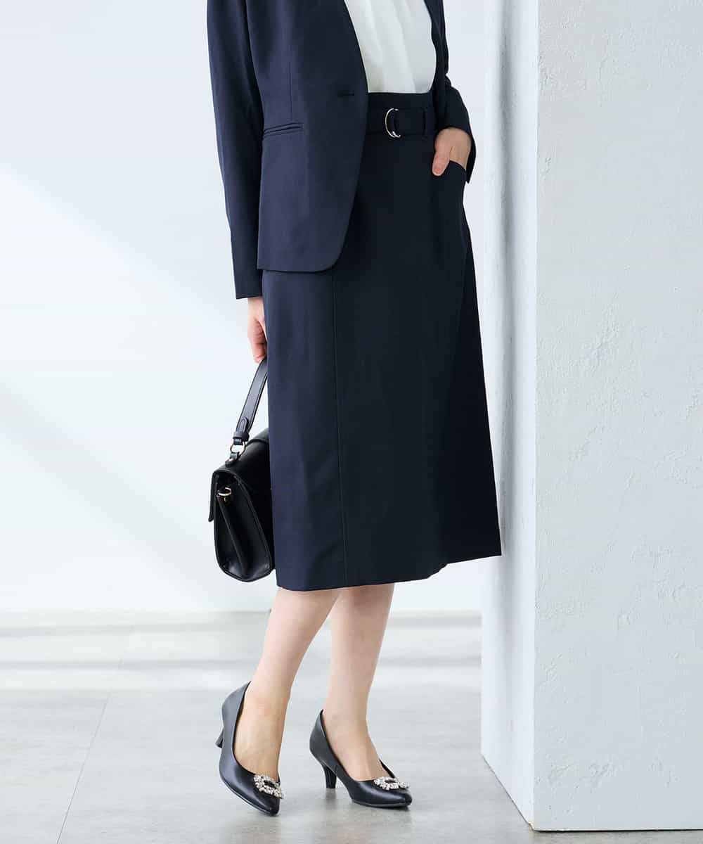 KAHFE21079 a.v.v Elmi(アー・ヴェ・ヴェ) 【低身長サイズ】【洗える/UVカット】リネンライクストレッチタイトスカート ネイビー