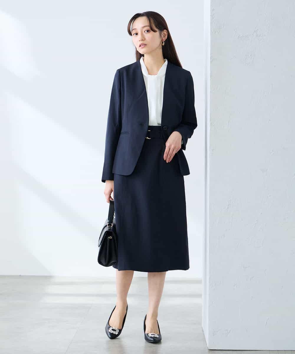 KAHFE21079 a.v.v Elmi(アー・ヴェ・ヴェ) 【低身長サイズ】【洗える/UVカット】リネンライクストレッチタイトスカート ネイビー