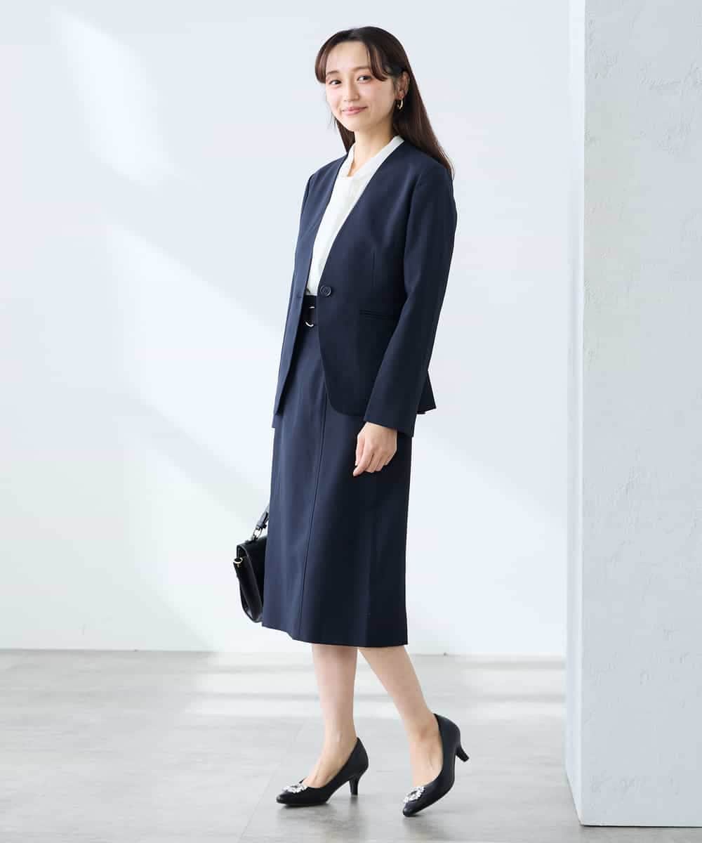 KAHFE21079 a.v.v Elmi(アー・ヴェ・ヴェ) 【低身長サイズ】【洗える/UVカット】リネンライクストレッチタイトスカート ネイビー