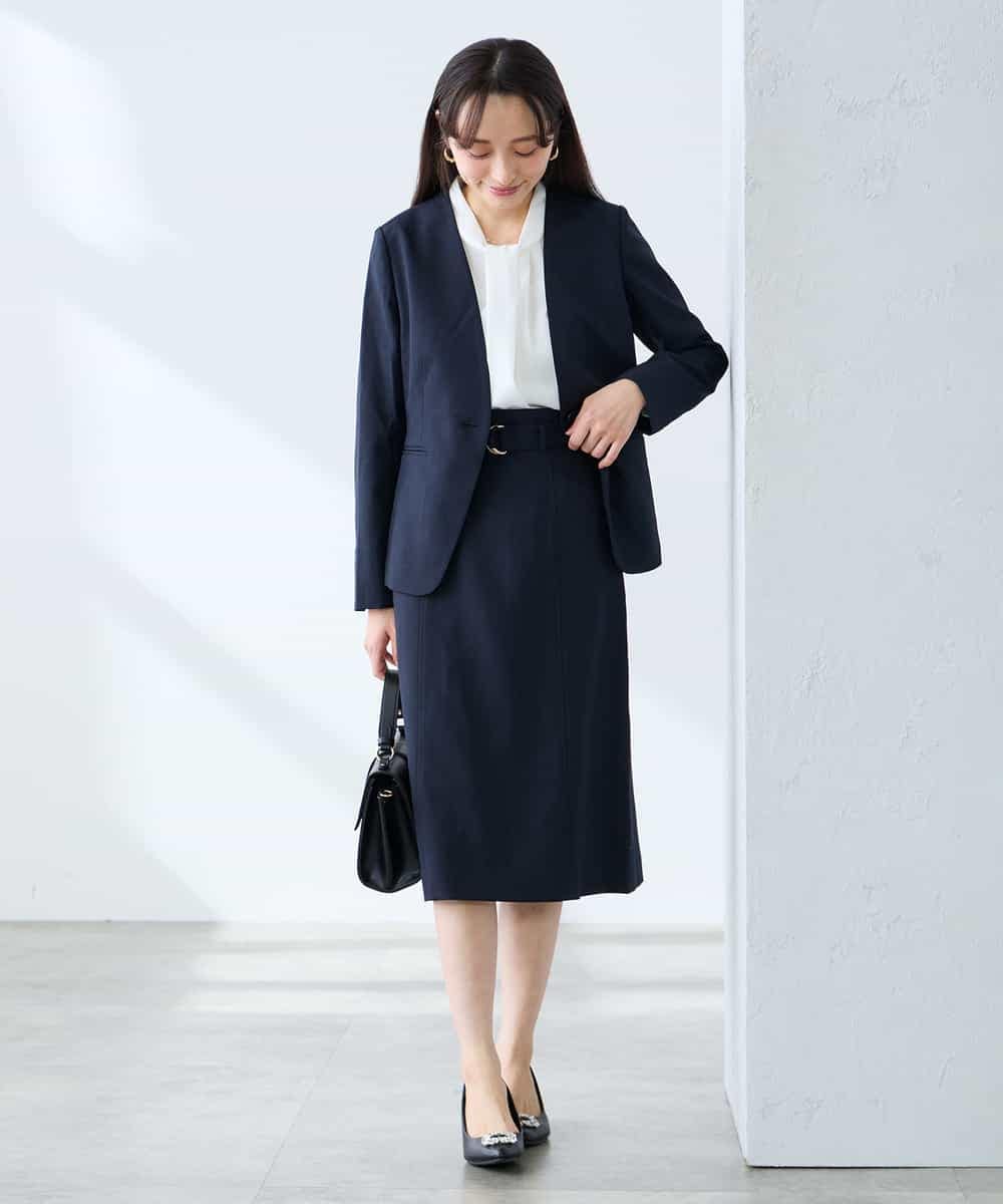 KAHFE21079 a.v.v Elmi(アー・ヴェ・ヴェ) 【低身長サイズ】【洗える/UVカット】リネンライクストレッチタイトスカート ネイビー