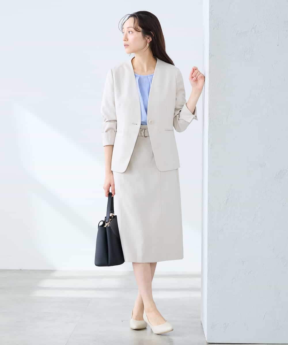 KAHFE21079 a.v.v Elmi(アー・ヴェ・ヴェ) 【低身長サイズ】【洗える/UVカット】リネンライクストレッチタイトスカート ネイビー