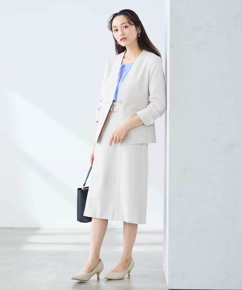 KAHFE21079 a.v.v Elmi(アー・ヴェ・ヴェ) 【低身長サイズ】【洗える/UVカット】リネンライクストレッチタイトスカート ネイビー