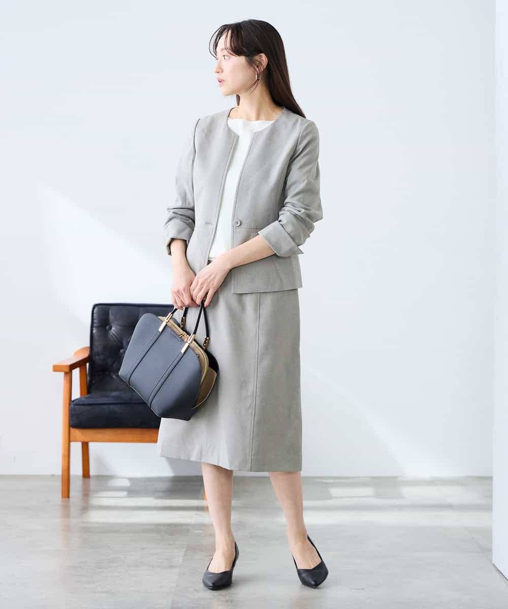 KAHFE21079 a.v.v Elmi(アー・ヴェ・ヴェ) 【低身長サイズ】【洗える/UVカット】リネンライクストレッチタイトスカート ネイビー