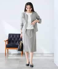 KAHFE21079 a.v.v Elmi(アー・ヴェ・ヴェ) 【低身長サイズ】【洗える/UVカット】リネンライクストレッチタイトスカート ネイビー