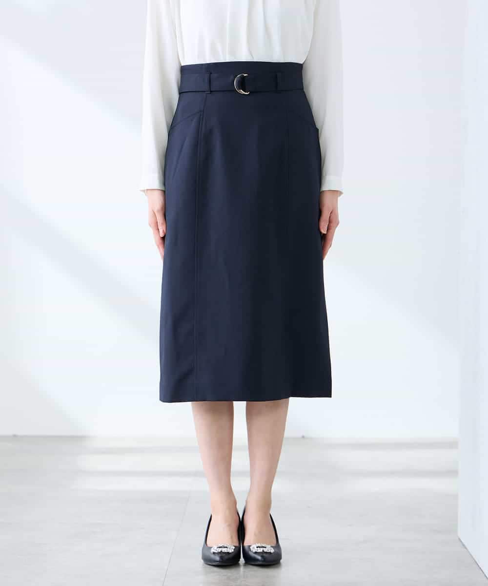 KAHFE21079 a.v.v Elmi(アー・ヴェ・ヴェ) 【低身長サイズ】【洗える/UVカット】リネンライクストレッチタイトスカート ネイビー