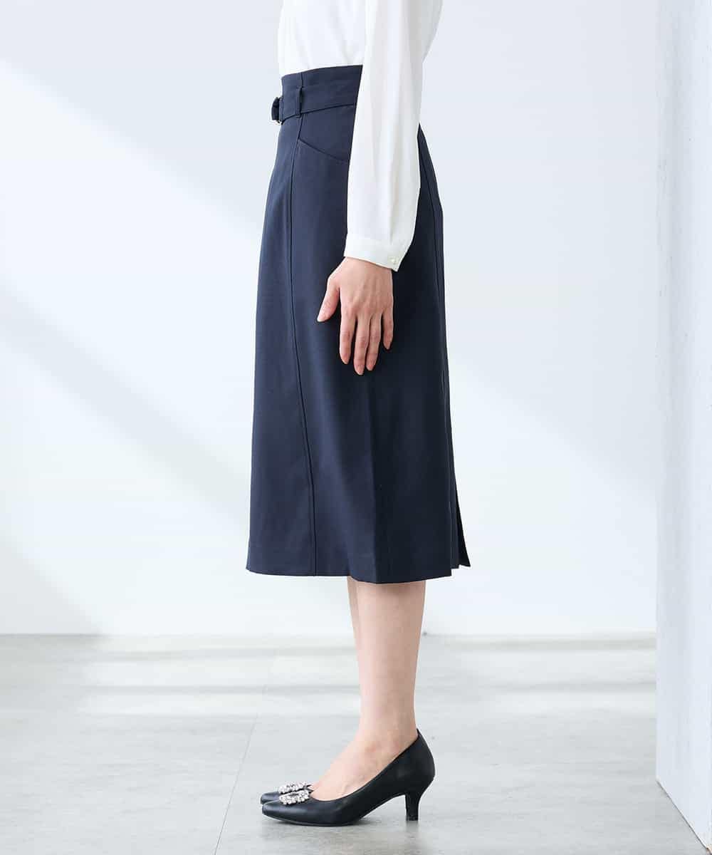 KAHFE21079 a.v.v Elmi(アー・ヴェ・ヴェ) 【低身長サイズ】【洗える/UVカット】リネンライクストレッチタイトスカート ネイビー