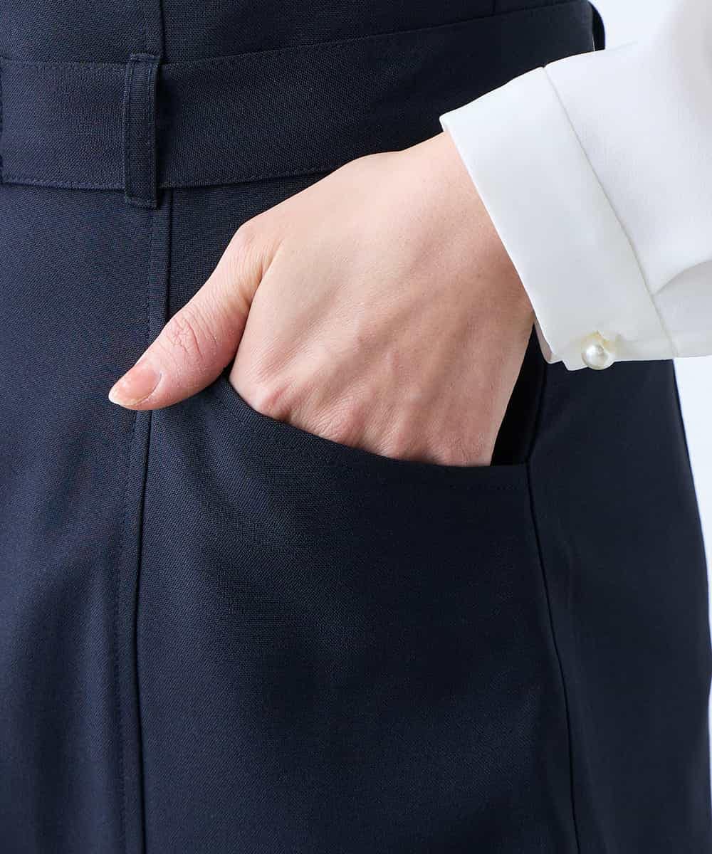 KAHFE21079 a.v.v Elmi(アー・ヴェ・ヴェ) 【低身長サイズ】【洗える/UVカット】リネンライクストレッチタイトスカート ネイビー