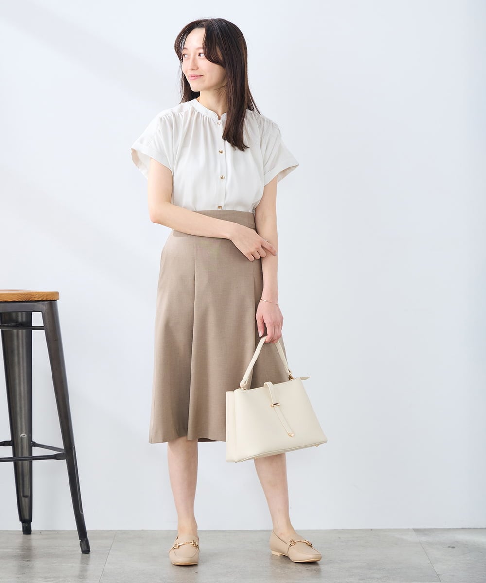 KAHGE30079 a.v.v Elmi(アー・ヴェ・ヴェ) 【低身長サイズ】サマーストレッチフレアスカート【接触冷感/イージーケア/UVカット/吸水速乾】 ライトグレー