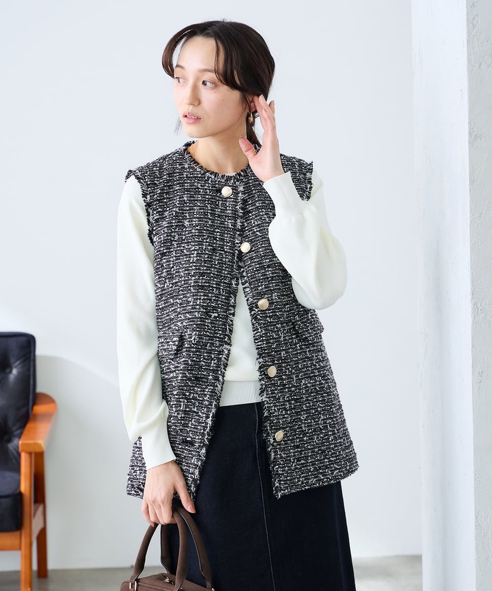 KAJCD01119 a.v.v Elmi(アー・ヴェ・ヴェ) 【低身長サイズ】ミックスツイードペプラムジレ アイボリー