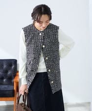 KAJCD01119 a.v.v Elmi(アー・ヴェ・ヴェ) 【低身長サイズ】ミックスツイードペプラムジレ アイボリー