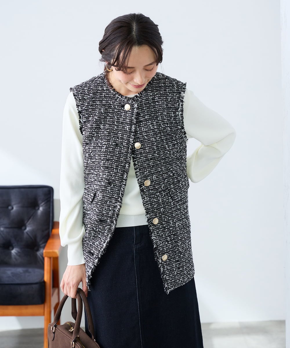 KAJCD01119 a.v.v Elmi(アー・ヴェ・ヴェ) 【低身長サイズ】ミックスツイードペプラムジレ アイボリー