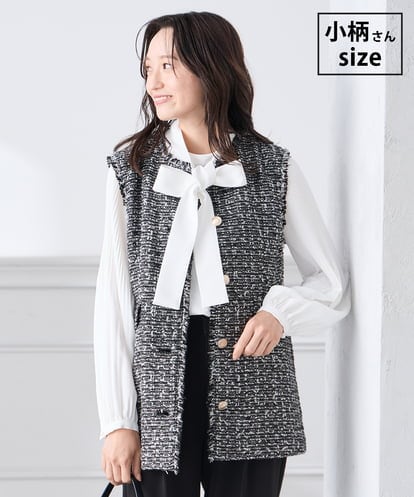 KAJCD01119  【低身長サイズ】ミックスツイードペプラムジレ