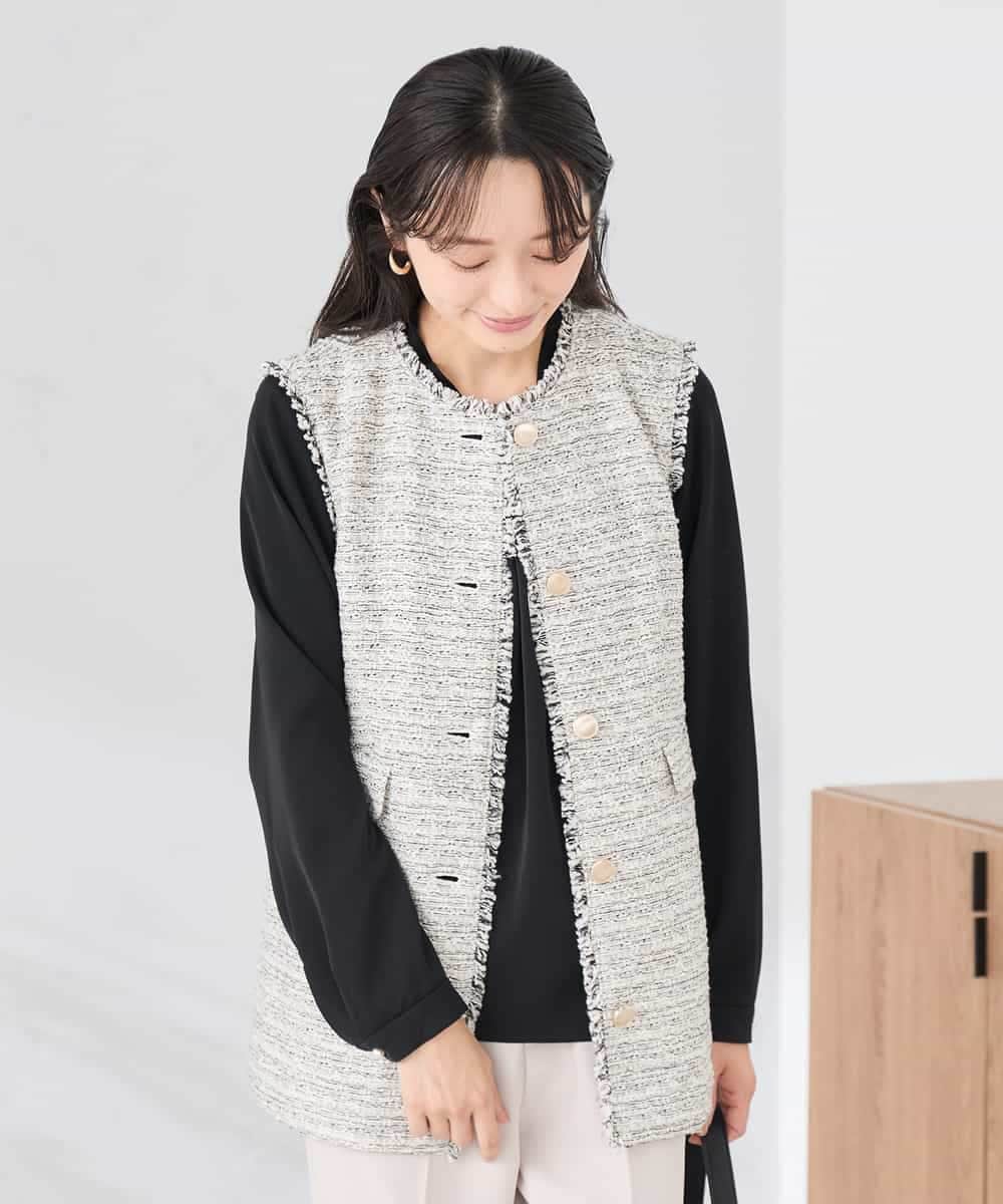 KAJCD01119 a.v.v Elmi(アー・ヴェ・ヴェ) 【低身長サイズ】ミックスツイードペプラムジレ アイボリー