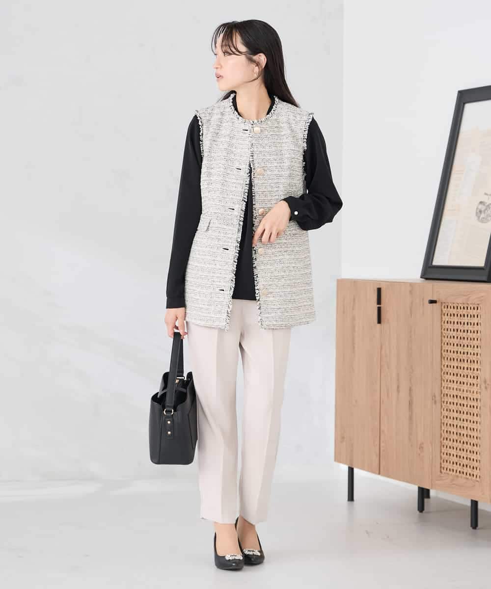 KAJCD01119 a.v.v Elmi(アー・ヴェ・ヴェ) 【低身長サイズ】ミックスツイードペプラムジレ アイボリー