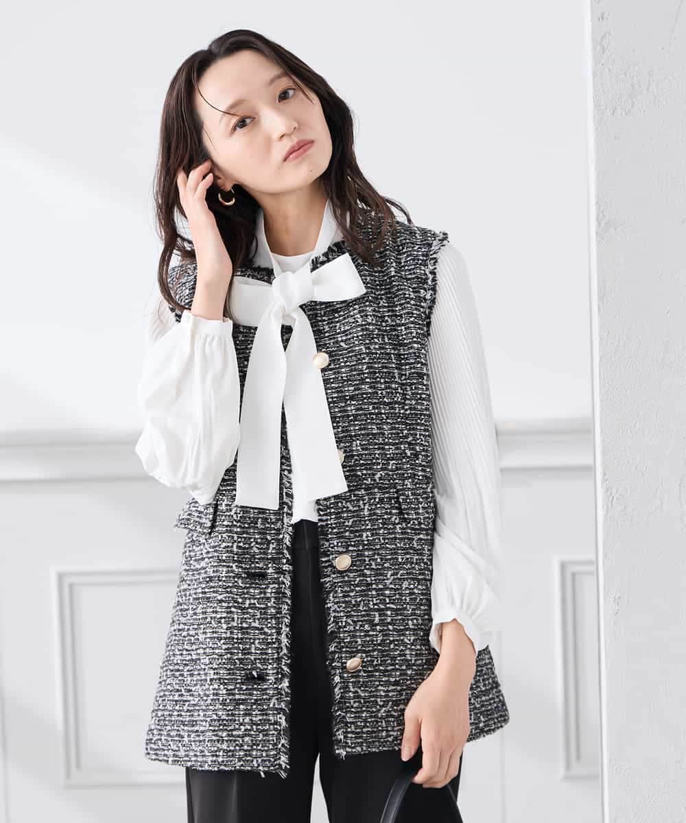 KAJCD01119 a.v.v Elmi(アー・ヴェ・ヴェ) 【低身長サイズ】ミックスツイードペプラムジレ アイボリー