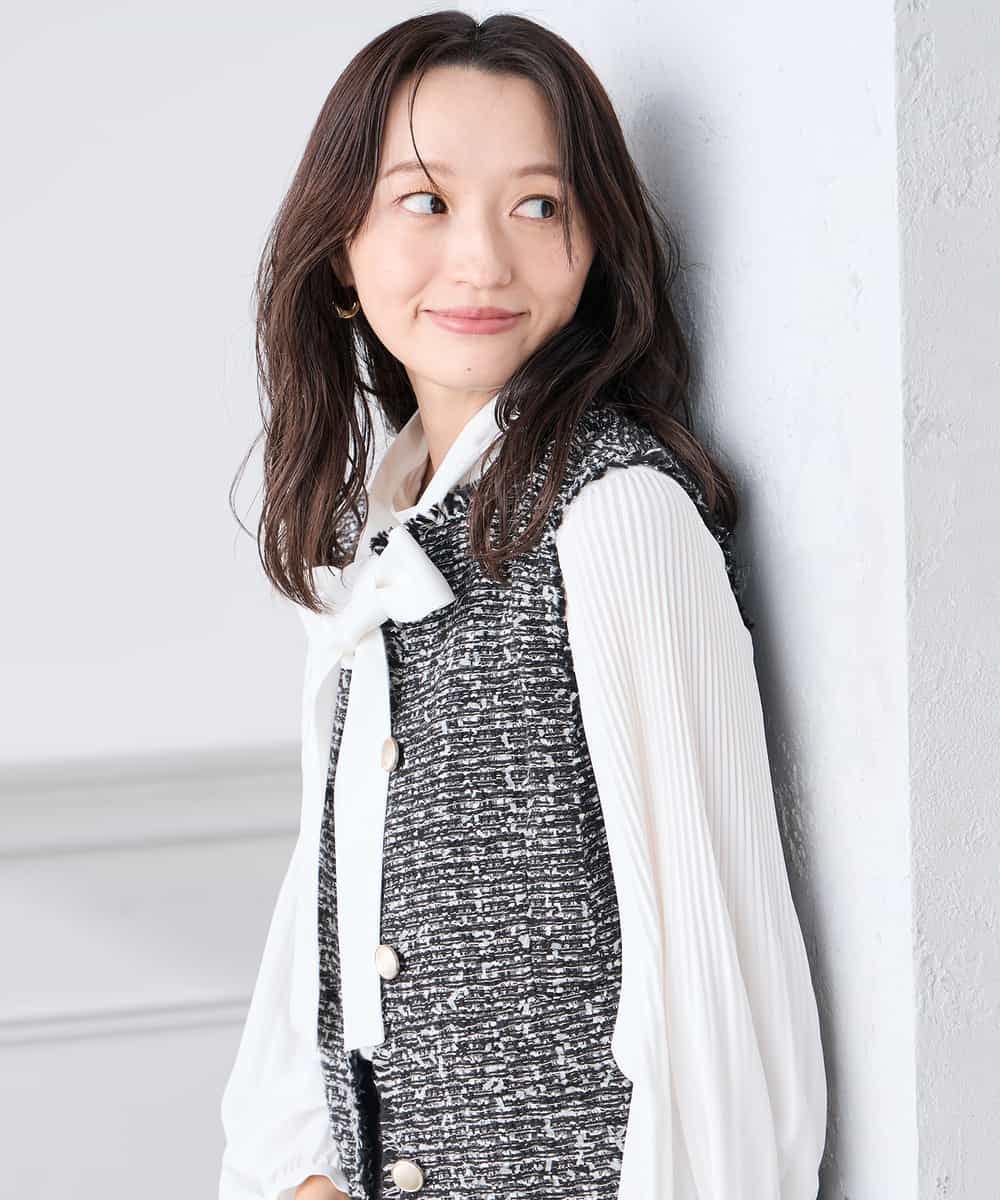 KAJCD01119 a.v.v Elmi(アー・ヴェ・ヴェ) 【低身長サイズ】ミックスツイードペプラムジレ アイボリー