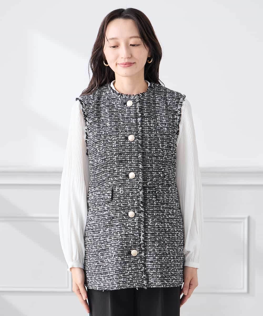 KAJCD01119 a.v.v Elmi(アー・ヴェ・ヴェ) 【低身長サイズ】ミックスツイードペプラムジレ アイボリー