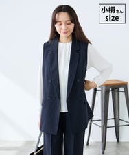 KAJFE20099 a.v.v Elmi(アー・ヴェ・ヴェ) 【低身長サイズ】【洗える/UVカット】リネンライクストレッチダブルジレジャケット ネイビー