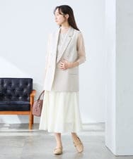 KAJFE20099 a.v.v Elmi(アー・ヴェ・ヴェ) 【低身長サイズ】【洗える/UVカット】リネンライクストレッチダブルジレジャケット ネイビー