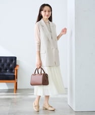 KAJFE20099 a.v.v Elmi(アー・ヴェ・ヴェ) 【低身長サイズ】【洗える/UVカット】リネンライクストレッチダブルジレジャケット ネイビー