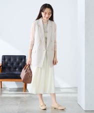 KAJFE20099 a.v.v Elmi(アー・ヴェ・ヴェ) 【低身長サイズ】【洗える/UVカット】リネンライクストレッチダブルジレジャケット ネイビー