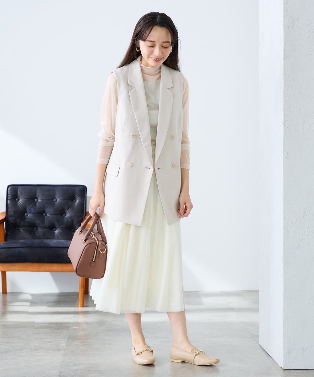 KAJFE20099 a.v.v Elmi(アー・ヴェ・ヴェ) 【低身長サイズ】【洗える/UVカット】リネンライクストレッチダブルジレジャケット ネイビー