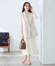 KAJFE20099 a.v.v Elmi(アー・ヴェ・ヴェ) 【低身長サイズ】【洗える/UVカット】リネンライクストレッチダブルジレジャケット ネイビー