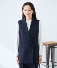 KAJFE20099 a.v.v Elmi(アー・ヴェ・ヴェ) 【低身長サイズ】【洗える/UVカット】リネンライクストレッチダブルジレジャケット ネイビー