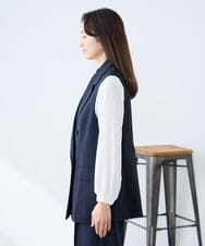 KAJFE20099 a.v.v Elmi(アー・ヴェ・ヴェ) 【低身長サイズ】【洗える/UVカット】リネンライクストレッチダブルジレジャケット ネイビー