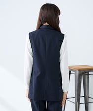 KAJFE20099 a.v.v Elmi(アー・ヴェ・ヴェ) 【低身長サイズ】【洗える/UVカット】リネンライクストレッチダブルジレジャケット ネイビー