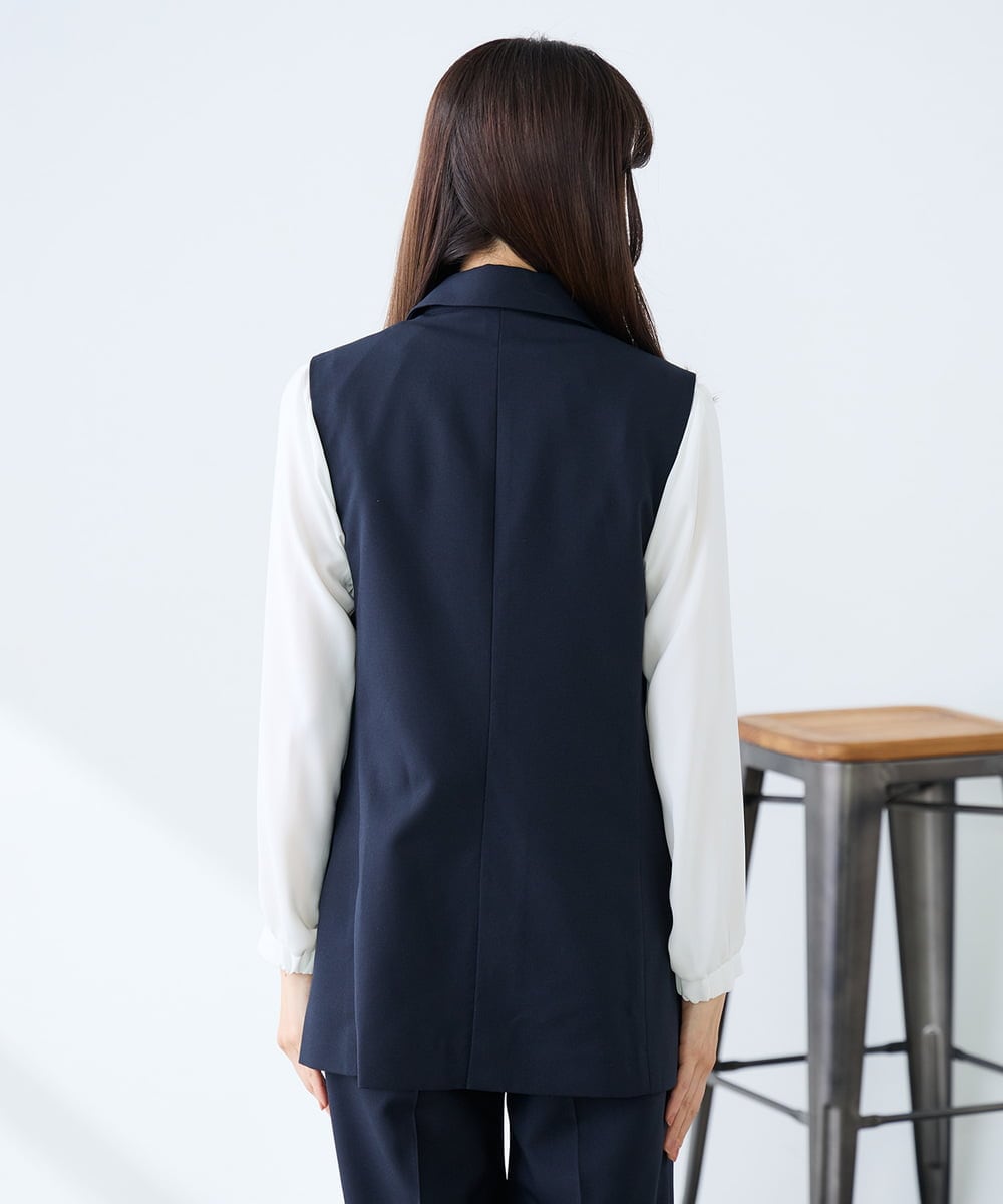 KAJFE20099 a.v.v Elmi(アー・ヴェ・ヴェ) 【低身長サイズ】【洗える/UVカット】リネンライクストレッチダブルジレジャケット ネイビー