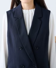 KAJFE20099 a.v.v Elmi(アー・ヴェ・ヴェ) 【低身長サイズ】【洗える/UVカット】リネンライクストレッチダブルジレジャケット ネイビー