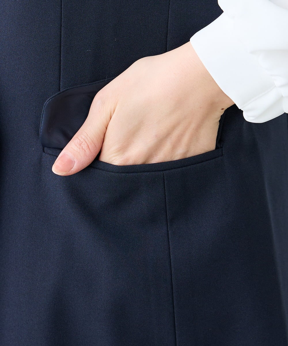 KAJFE20099 a.v.v Elmi(アー・ヴェ・ヴェ) 【低身長サイズ】【洗える/UVカット】リネンライクストレッチダブルジレジャケット ネイビー