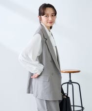 KAJFE20099 a.v.v Elmi(アー・ヴェ・ヴェ) 【低身長サイズ】【洗える/UVカット】リネンライクストレッチダブルジレジャケット ネイビー